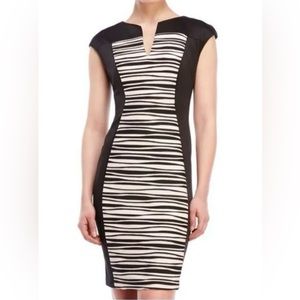 Connected Apparel Petite Striped Knee Length Sheath Dress Blue & Pink Sz 8P